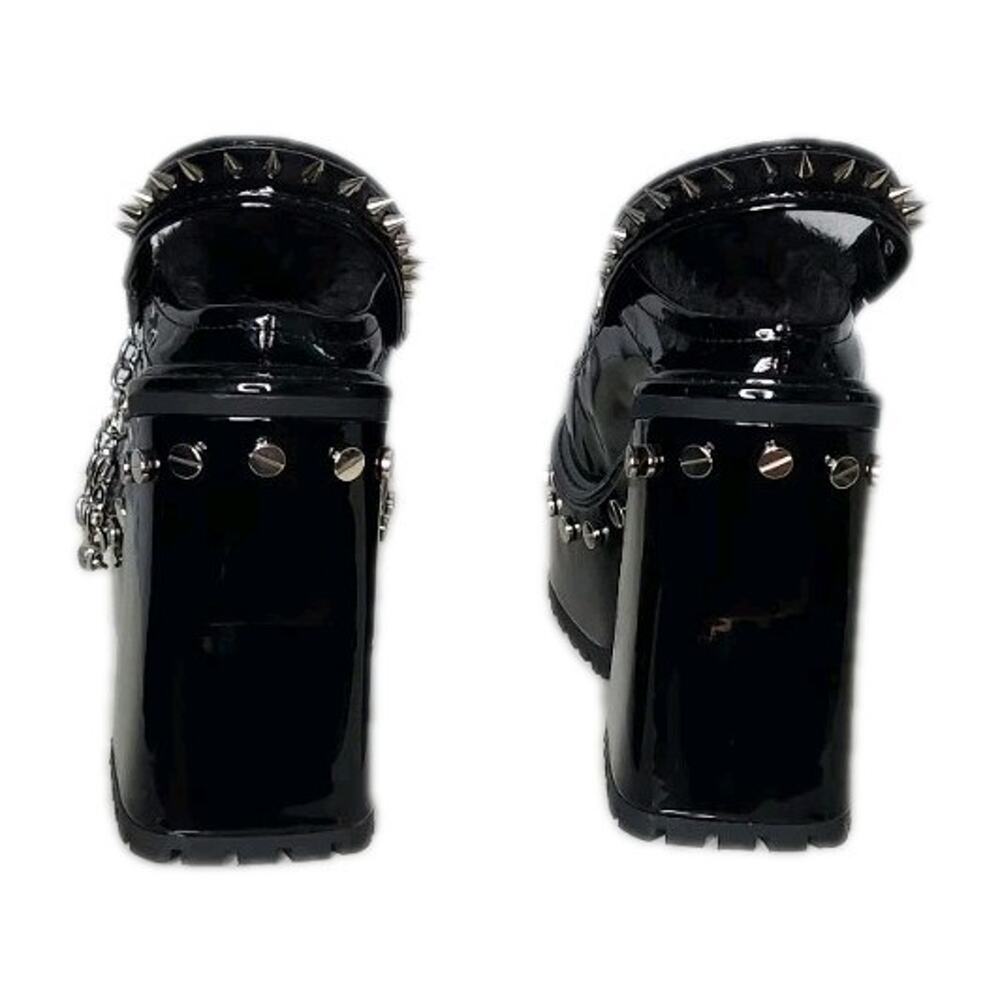 Widow Righteous Rebel Spike Platform Mules Vegan Patent Fur Trim Heels 9M - Picture 4 of 10